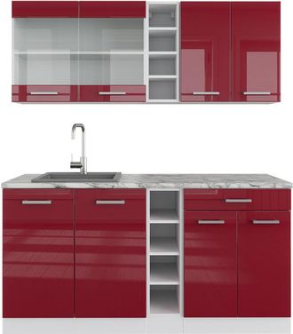 Vicco Cucina completa R-Line, Bordeaux lucido/bianco, 160 cm senza piano di lavoro