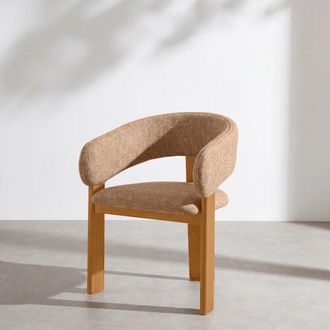 Maisons du monde Sill&oacute;n de 3 patas de tejido de poli&eacute;ster ocre moteado con patas de madera de fresno