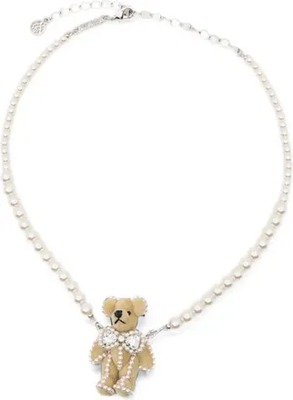 Yvmin Necklace Teddy Bear Bowknot Pearl Bear