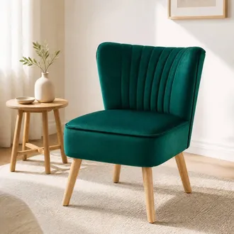 STILVORA Occasional Chair with Rubberwood Legs in Green Velvet