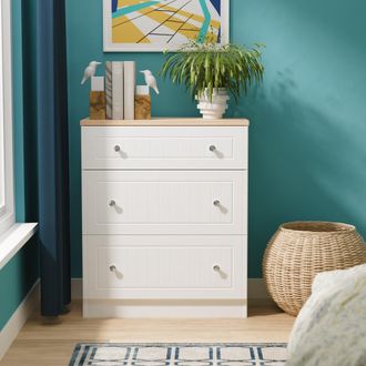 Welcome Furniture Lynton Ready Assembled 3 Drawer Deep Chest In Porcelain Ash & Bardolino Oak - Welcome Furniture | TJ Hughes