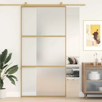 vidaXL Puerta Corredera Dorada De Vidrio Esg Esmerilado Y Aluminio Vidaxl