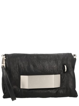 Rick Owens Pillow-Shape Black Lamb Leather Bag with Metallic Bar Detail
