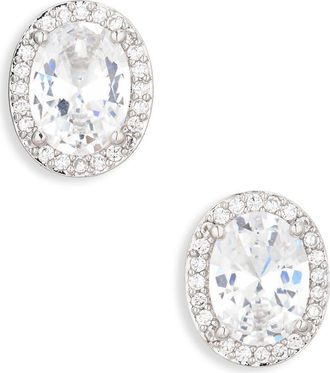 Nadri Halo Oval Stud Earrings in Rhodium at Nordstrom Rack