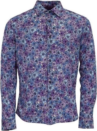 Lords of Harlech Sherlock Tailored Merino Wool Shirt in Dense Floral Lavender at Nordstrom, Size X-Large
