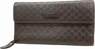 Gucci Dark Brown Leather Long Wallet (Bi-Fold) (Pre-Owned)