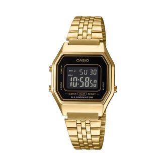 Casio Womens Gold Digital Watch with Black Dial Retro Square Design - LA-680WGA-1BDF