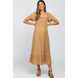 Pinkblush Floral Smocked Maxi Dress in Gold at Nordstrom, Size Medium
