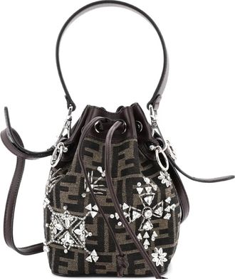 Fendi Mon Tresor Crystal Embellished Zucca Canvas Mini bucket bag - Marrone