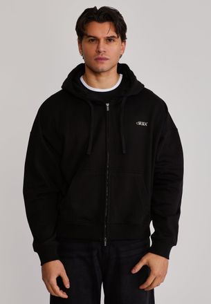 Siksilk Sudadera con Capucha para Hombres Negra Gr&aacute;fica con Cremallera Completa XXL
