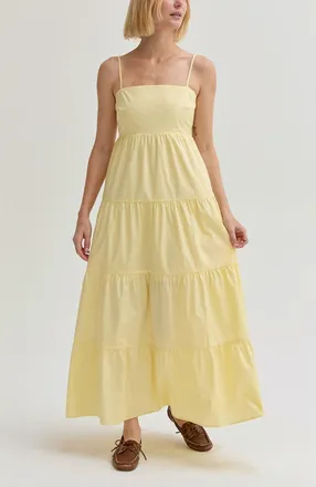 Crescent Poplin Tiered Maxi Dress in Light Yellow at Nordstrom, Size X-Small