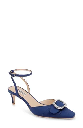 Badgley Mischka Odesza Kitten Heel Ankle Strap Pump in Navy Crepe at Nordstrom, Size 8.5