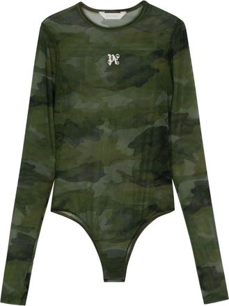 Palm Angels embroidery-logo camouflage bodysuit - women - Polyamide/Polyester/Elastane - M - Green