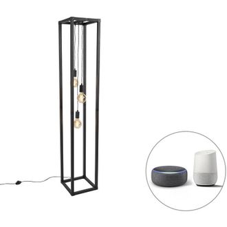 QAZQA Smart Floor Lamp Black 3-Light Incl. Wifi G95 - Big Cage