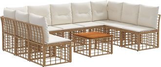 vidaXL Conjunto De Sof&aacute;s De Exterior 10 Uds. Natural Y Crema Poli&eacute;ster Vidaxl