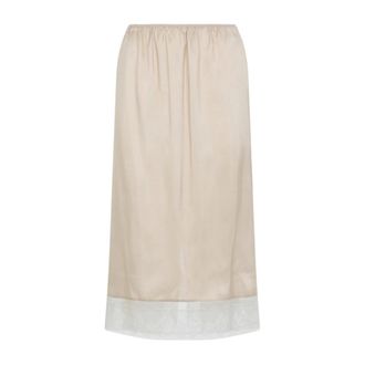 Carven Midi Skirts, female, Beige, Size: XS Silk Pull On Lace Trim Skirt