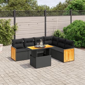 vidaXL Set De Comedor De Jard&iacute;n 7 Pzas Y Cojines Rat&aacute;n Sint&eacute;tico Negro Vidaxl