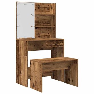 Berkfield Home Dressing Table Set with LED Old Wood Engineered Wood in Brown
