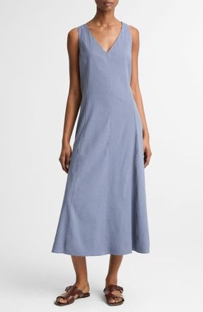 Vince Tie Back Sleeveless Linen Blend Maxi Dress in Azul at Nordstrom, Size Xx-Small
