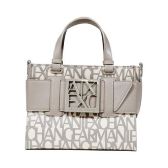 A|X Armani Exchange Shopping Bags, female, Gray, ONE SIZE, Printed Handbag with Shoulder Strap and Zip Fastening