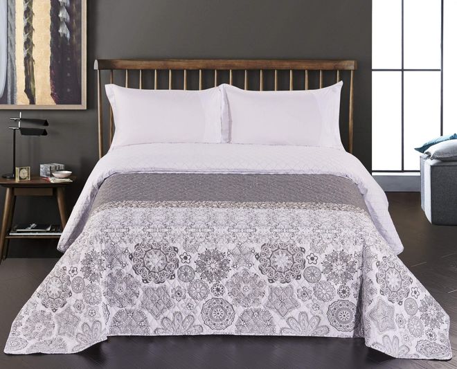 Decoking 77214 Tagesdecke 240 x 260 cm stahl silber weiß anthrazit Bettüberwurf zweiseitig white steel silver Steppung Alhambra ab 42,35 €