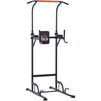 HOMCOM Homcom - Barra De Dominadas Suelo M&aacute;quina De Dominadas Con Altura Ajustable Carga M&aacute;x. 120 Kg Para Entrenamiento Fitness 123x98x189-239 Cm Negro Y Roj