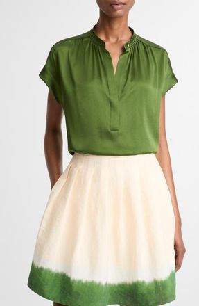 Vince Shirred Detail Silk Top in Herb at Nordstrom, Size Xx-Small