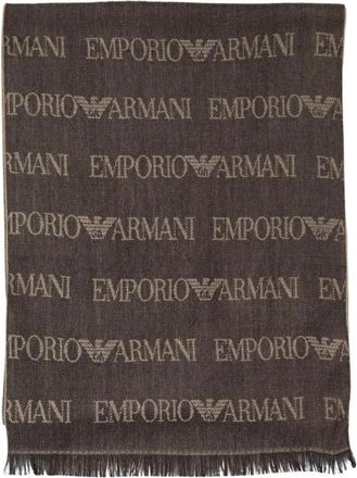 Emporio Armani Gefranjerd Patroon Sjaal - Heren - Wintersjaals - Bruin - ONE Size - Wol - Accessoires