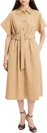 Pinko Pinko, Kleedjes, Dames, Beige, S, Katoen, Alesha Midi Shirt Dress