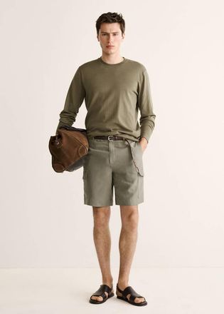 Mango Bermuda lino cargo kaki - Uomo - 46 - MANGO MAN