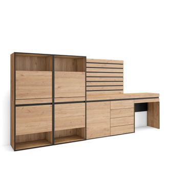 Skraut Home Zapatero, Armario Zapatos Botas, 297x145x35 Cm, Dormitorio, Habitaci&oacute;n, C&oacute;moda, Cajonera, Listones Decorativos, Tocador, Estilo Moderno, Roble - Skrau