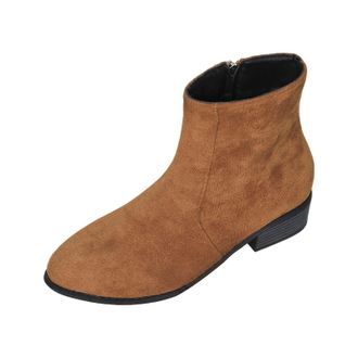 Generic Womens Suede Ankle Boots Flat - Block Heels Pointed Booties Ankle Boots Comfortable For Outdoor Walking Lightweight Flat Heel Mid Calf Boots Womens Wi