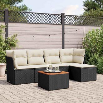 vidaXL Vidaxl - Set De Sof&aacute;s De Jard&iacute;n 6 Piezas Y Cojines Rat&aacute;n Sint&eacute;tico Negro