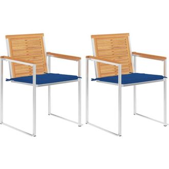 vidaXL Vidaxl - Sillas De Jard&iacute;n Con Cojines 2 Uds Madera Maciza Teca Y Acero