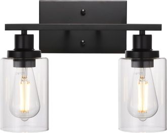 OEM Espejo De Ba&ntilde;o Y L&aacute;mpara Frontal 2 En 1, Negro/claro, Estilo Industrial Vintage, Para Montaje En Pared Con Pantalla De Cristal Transparente