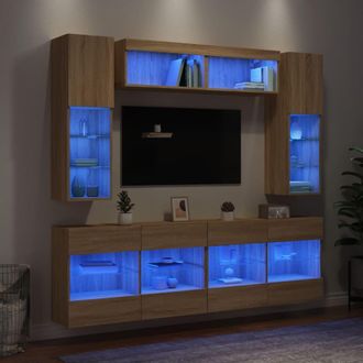 vidaXL Muebles De Tv De Pared Con Luces Led 6 Piezas Roble Sonoma Vidaxl