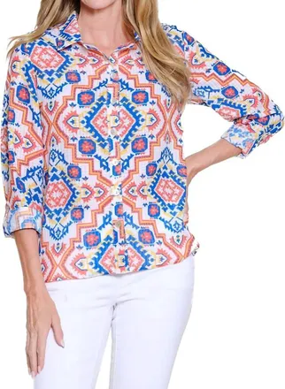 Multiples Sunset Mosaic Roll-Tab Shirt In Multi