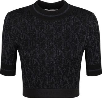 Palm Angels Black Knitted Top with Metallic Threading - female - Palm Angels - Round-neck Knitwear - Black - S - Knitwear