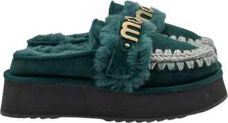 Mou Schoenen, Dames, Groen, 37 EU, Wol, Platform Clog Letter Logo