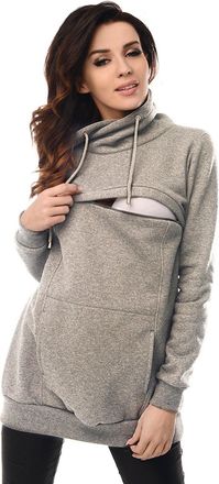 Purpless Maternity 2in1 Pregnancy and Breastfeeding Cowl Neck Sweatshirt SFB9054 (8, Gray Melange)