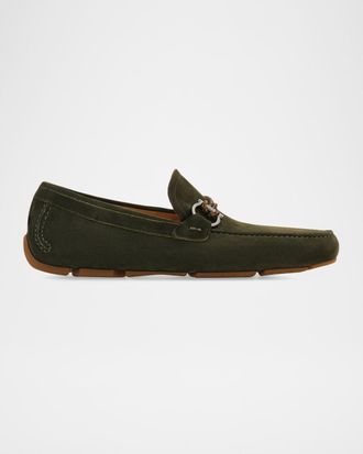 Ferragamo Men & apos;s Gancio Woven-Loop Nubuck Driving Loafers