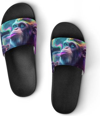 Generic Monkey Is Smoking Shower Shoes Slipper for Women Men Beach Slippers Quick Drying Non Slip Open-Toe Sandals