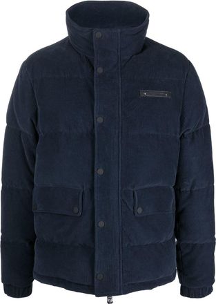Billionaire Boys Club logo-patch corduroy padded jacket - men - Cotton/Polyamide/Goose Down/Feather/Polyester - S - Blue