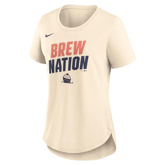 Nike Milwaukee Brewers Team Phrase City Connect Lockup Nike Womens MLB T-Shirt in Brown | NKMV15AMZB-ASK