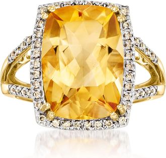 Ross-Simons Citrine and. Champagne Diamond Ring in 14kt Yellow Gold