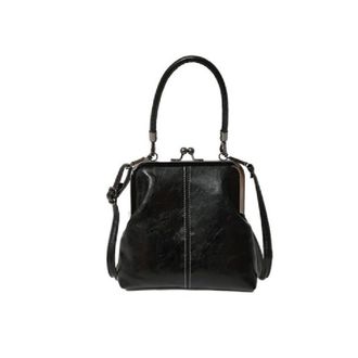 Generic Vintage PU Leather Womens Handbag Crossbody Bag, Kiss Lock Shoulder Bag Trendy Everyday Handbag(Black)