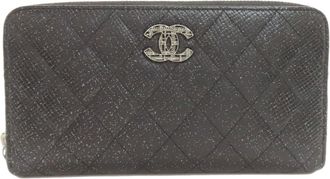 Chanel Matelasse Black Leather Long Wallet (Bi-Fold) (Pre-Owned)