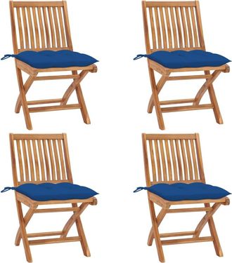 vidaXL Sillas De Jard&iacute;n Plegables 4 Uds Madera Maciza Teca Con Cojines Vidaxl
