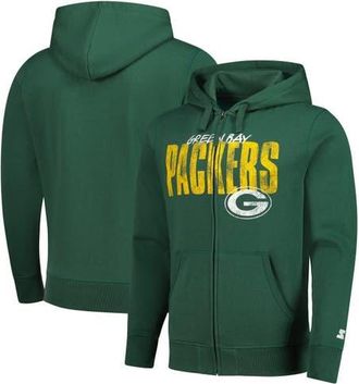 Starter Mens Starter Green Green Bay Packers Distressed Classic Full-Zip Hoodie at Nordstrom, Size Medium