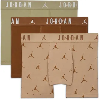 Nike Jordan Big Kids Flight Cotton Essentials Boxer Briefs (3-Pack) in Brown | 9J0840-X0L